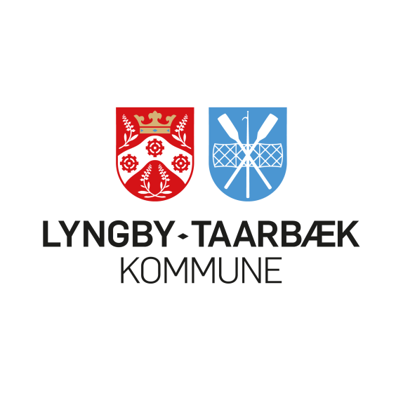 Lyngby-Taarbæk Kommunes logo med byvåben fra både Kongens Lyngby og Taarbæk øverst og navnetrækket nederst