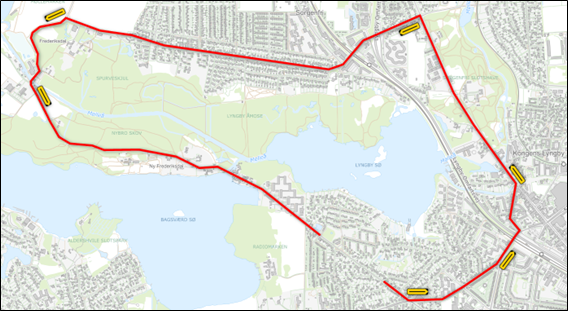 Omkørselsrute for fase 2 og 4